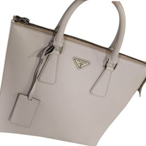 👜🍄‍🟫 PRADA Saffiano Leather Laptop Tote – Bone / Mushroom 🍄‍🟫👜